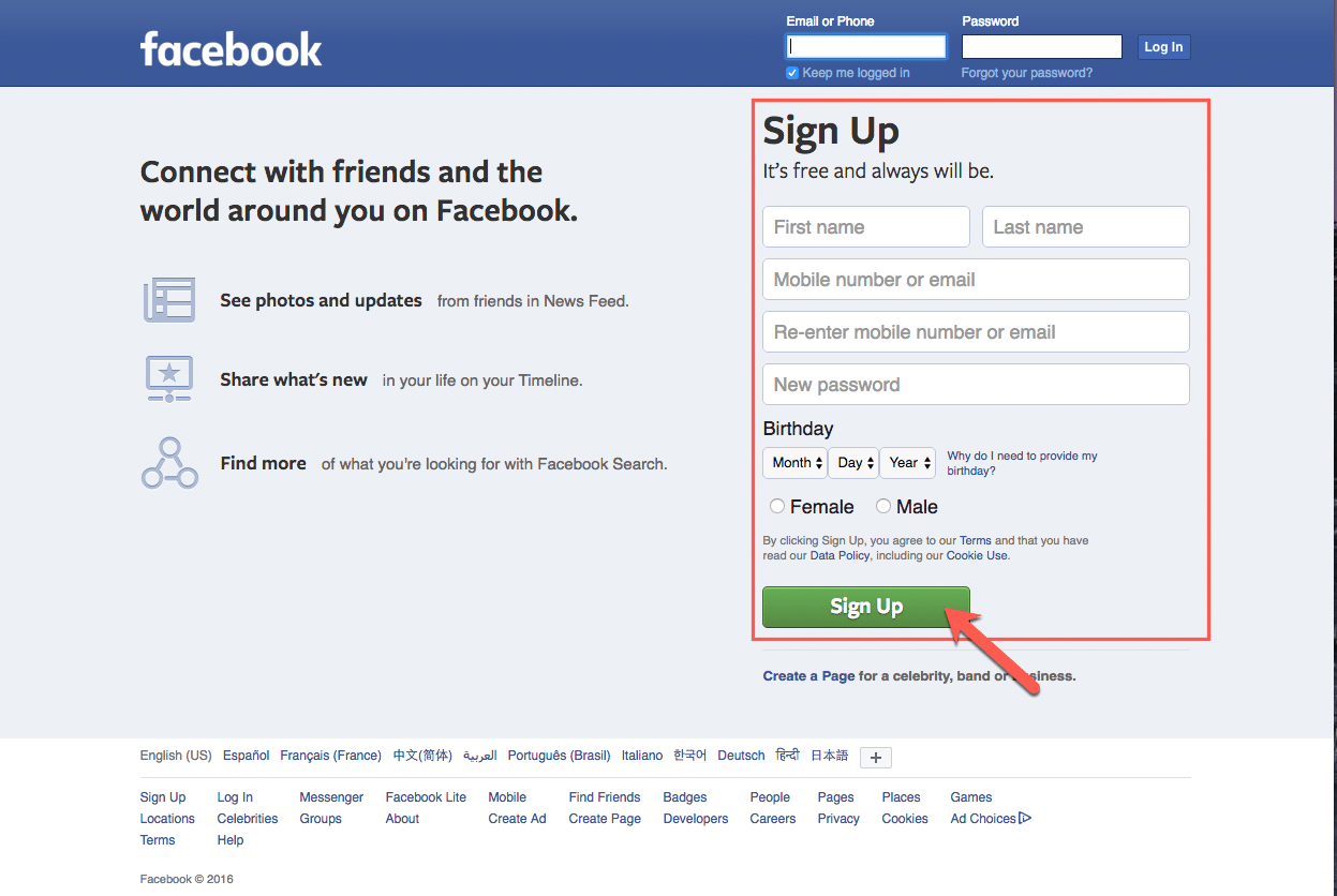 Facebook sign up: get a Facebook account or make a new profile