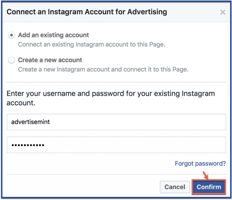 create facebook page using instagram account