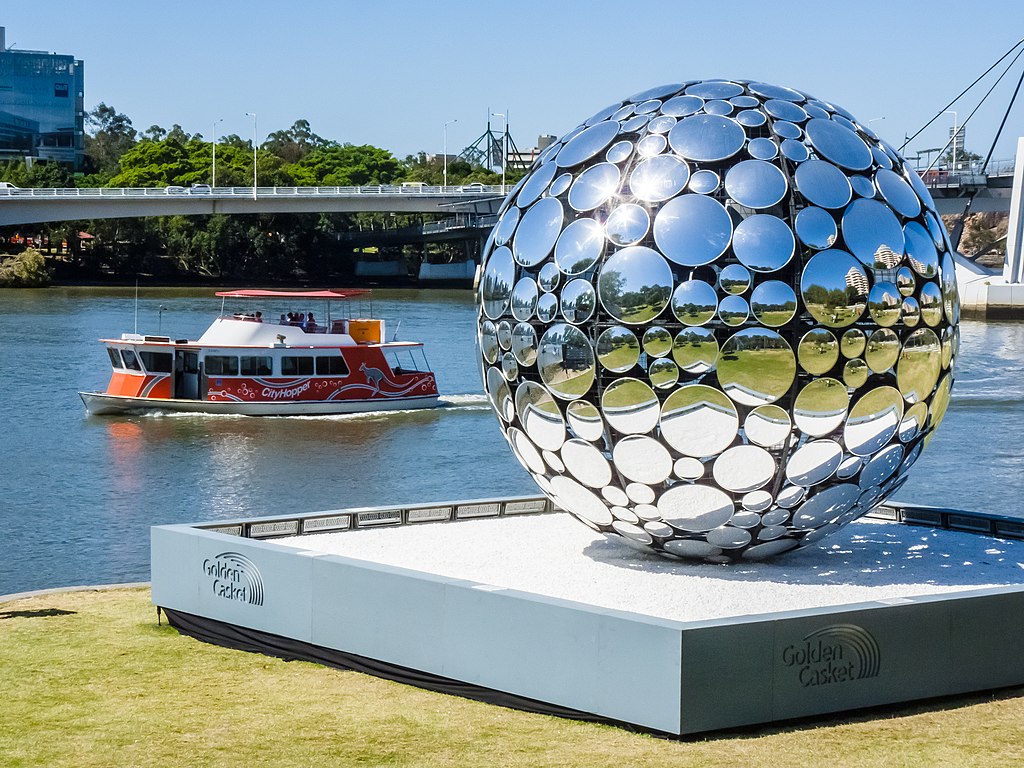Brisbane Festival Mirror Ball with river in background, Brisbane festival advertising agency